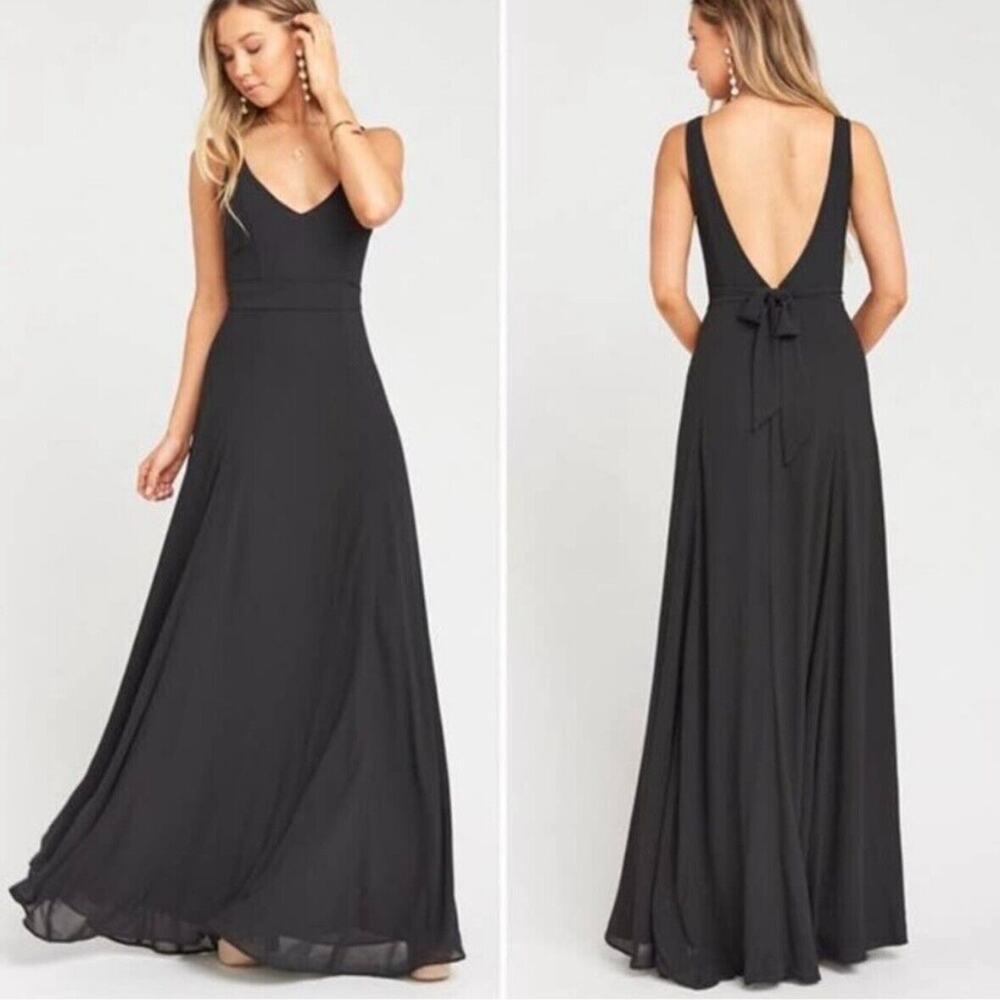 show me your mumu jenn maxi dress dark smokey gray chiffon x-small